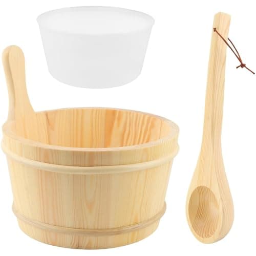 YOOODONNN Handmade Pine Bucket & Ladle Set, 4 L