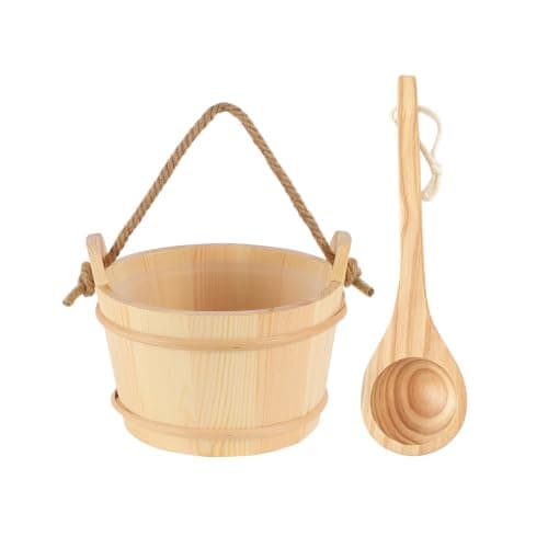 bayisam 4 L Handmade Pine Bucket & Ladle Set