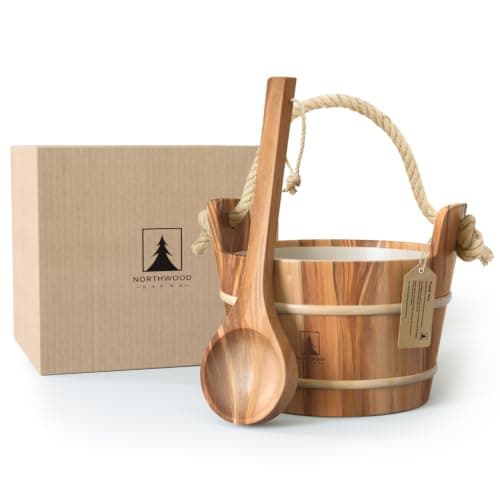 Northwood Sauna KD-005A Canadian Red Cedar Bucket & Ladle Set, 4 L