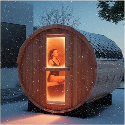 ZONEMEL Outdoor Barrel Steam Sauna 4-6 Person, Canadian Red Cedar, 6kW